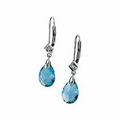 14K White Gold 10x7mm Pear Shaped Genuine Swiss Blue Topaz and .025 CTW Diamond Earrings